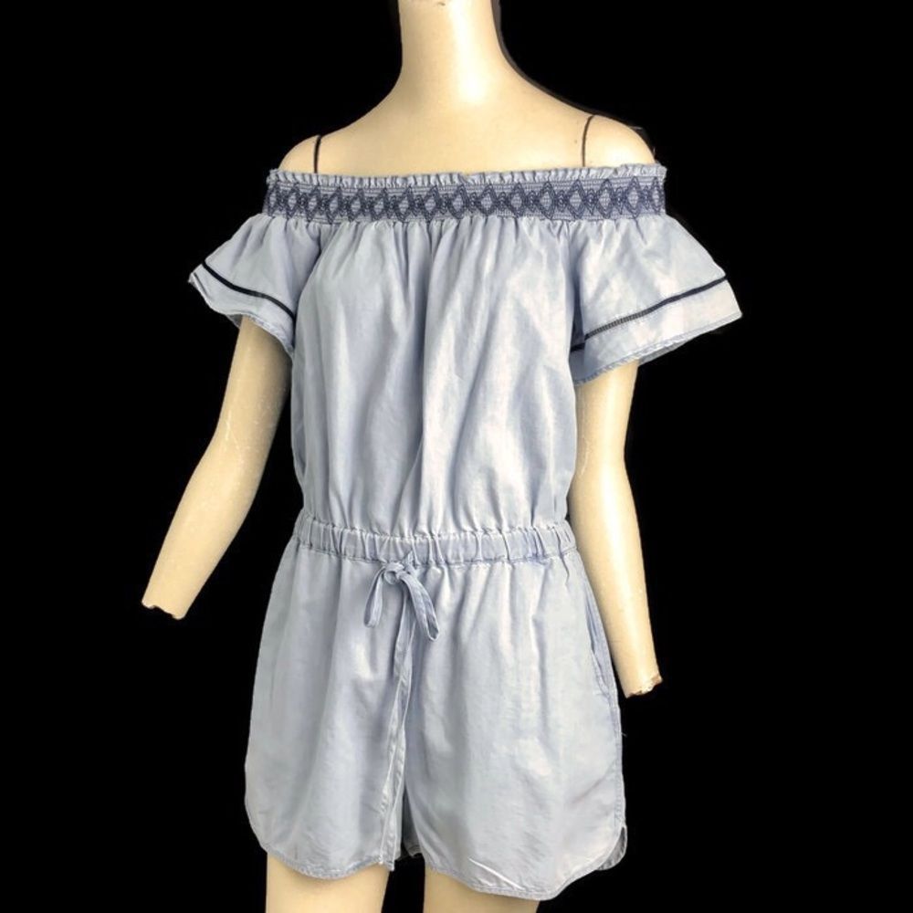 NEW Love Tree Off The Shoulder Romper Chambray L